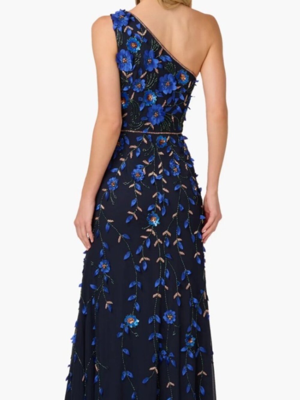 NWT Adriana Papell 3D Floral Beaded One-Shoulder A-line Gown. Size 4 - Picture 5 of 16